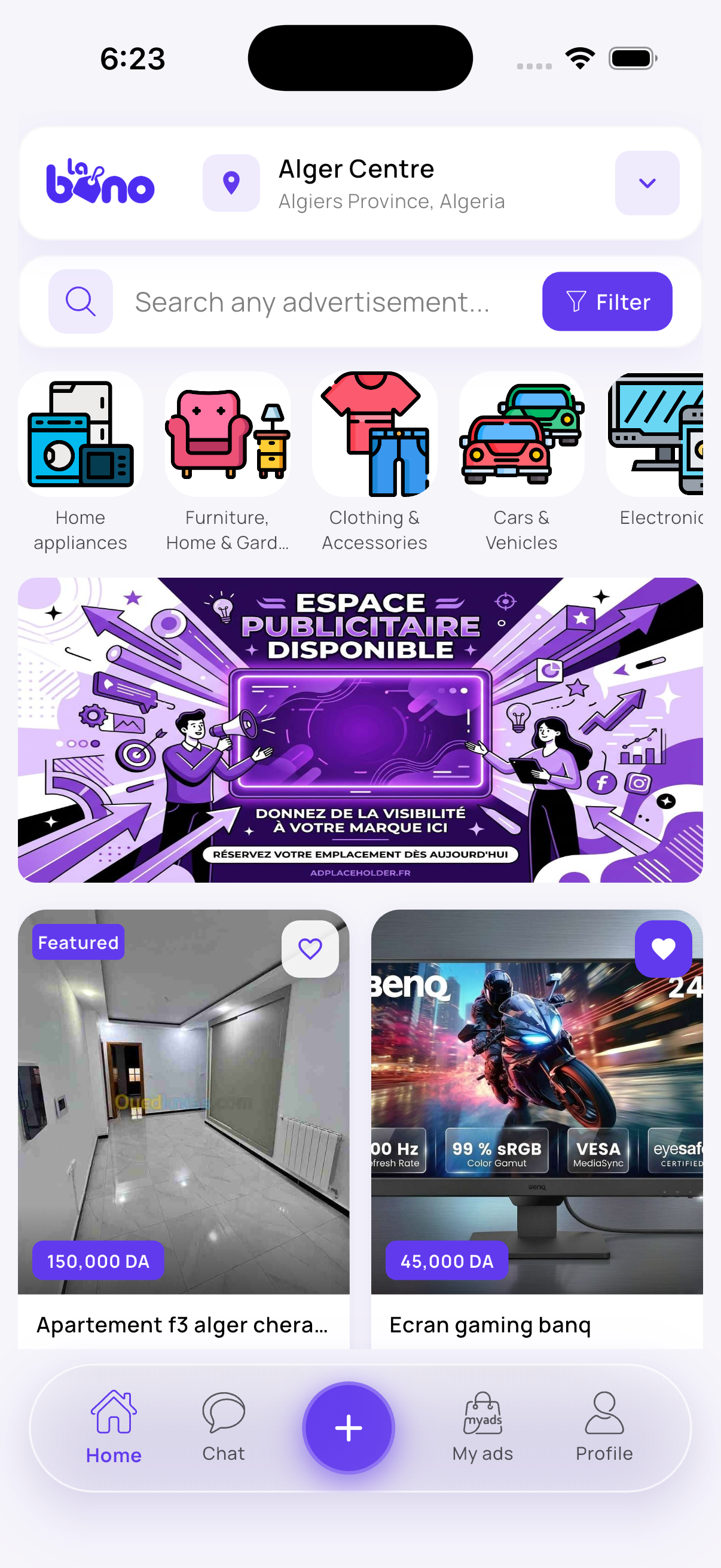 La Bono app home screen